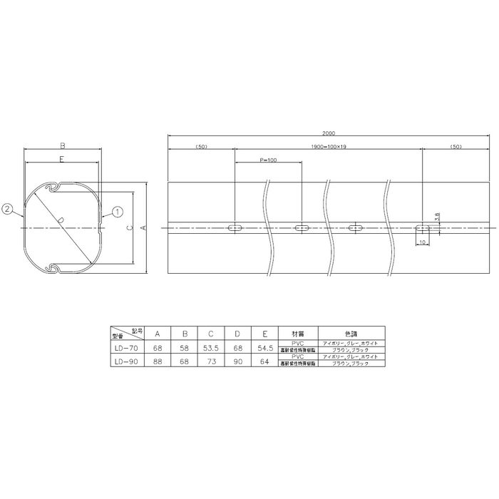 LD-70-B 因幡電工 スリムダクトLD 68×2000×58mm ブラウン 10本入