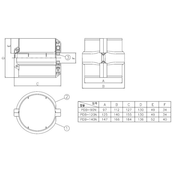 PDB-120N-I 因幡電工 固定ジョイント 径140mm アイボリー 因幡電機産業