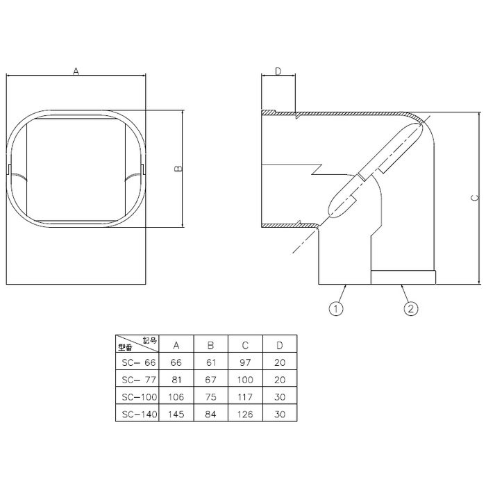 SC-140-I 因幡電工 スリムコーナー立面90° 145×126mm アイボリー
