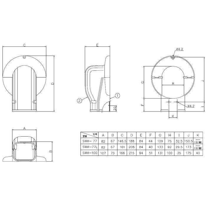 SWM-100-I 因幡電工 ウォールコーナー エアコンキャップ用 94×166×215mm アイボリー