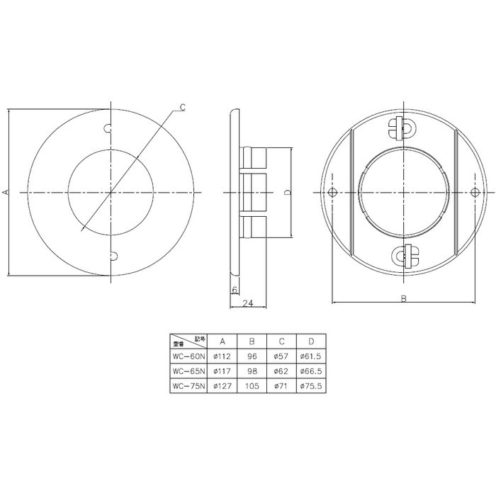 WC-60N-I 因幡電工 ウォールキャップ 径112mm アイボリー 10個入