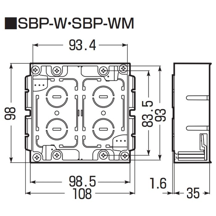 SBP-W パネルボックスⓇ（あと付けはさみボックス） 2ヶ用 99×99mm 20ヶ入