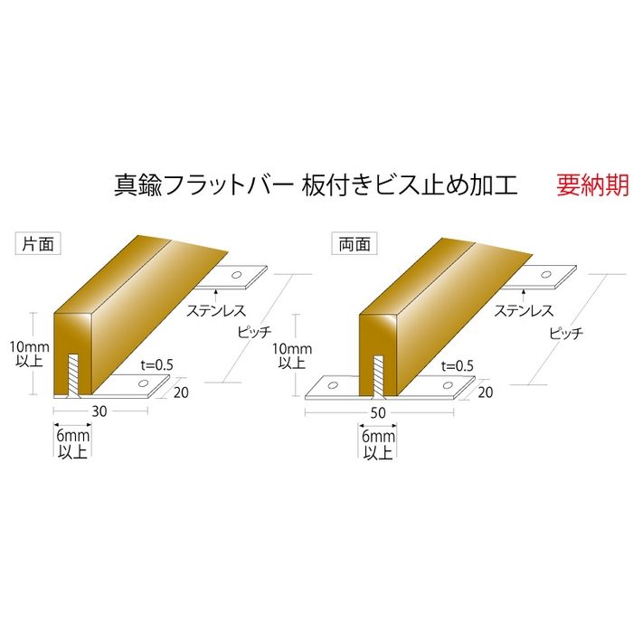 20-6210-1 フラットバー 穴なし 真鍮製 2m 磨き仕上げ
