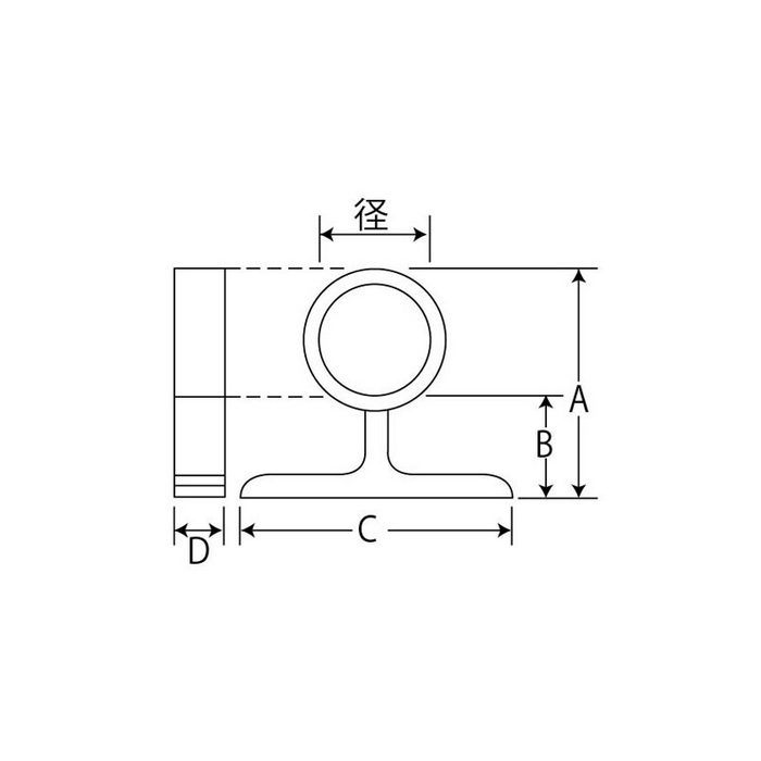 65-284-31 パイプパーツ 丸一横受け 亜鉛ダイカスト 通し 木ねじ付 φ19mm クロムメッキ仕上げ