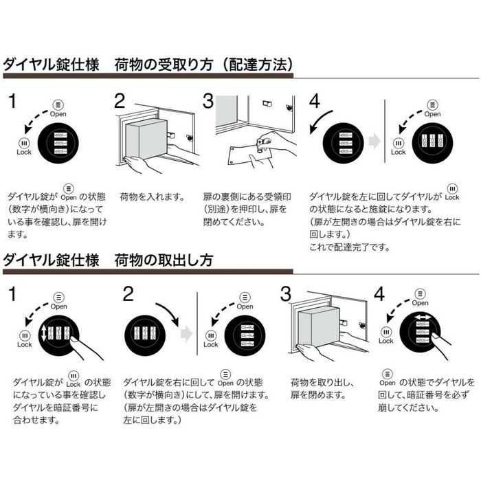 宅配ボックス 3333V2R 右開き 可変式ダイヤル錠 W390×H390×D220 ディープグレー