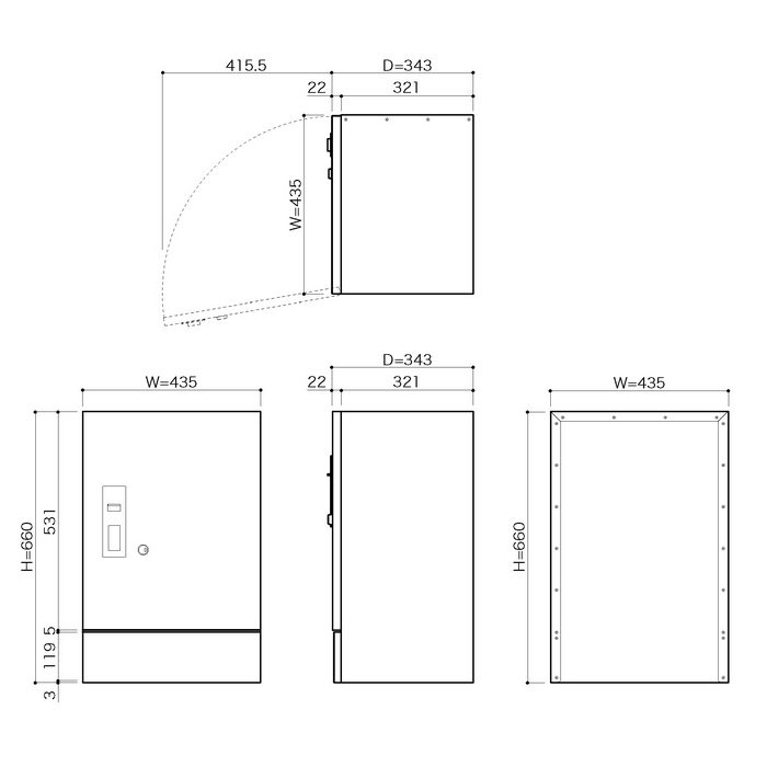 宅配ボックス 宅ロウ 3847V2 据置型 W435×H660×D343 ウォールナット（本体色：ディープグレー）【セール開催中】