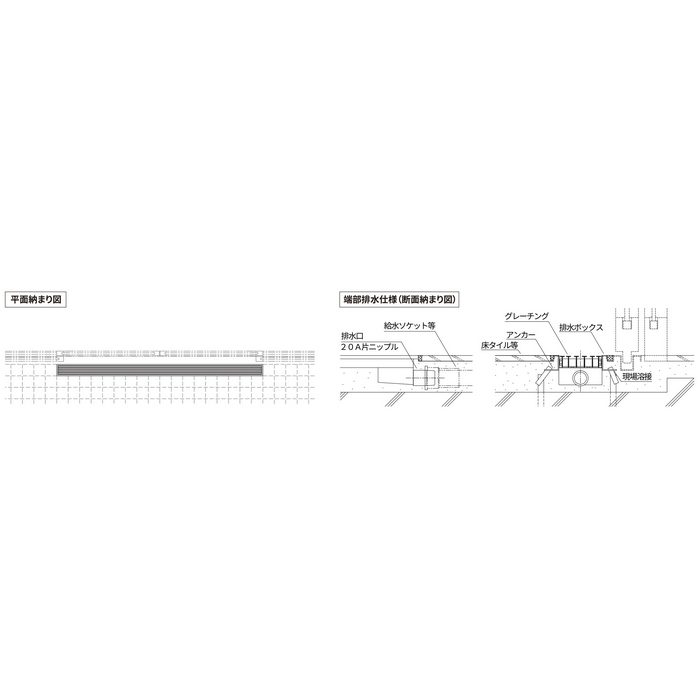 SUG-SR1518E 排水ユニット 端部排水仕様 （ステンレスグレーチング・ローレットタイプ） W144×L1794mm