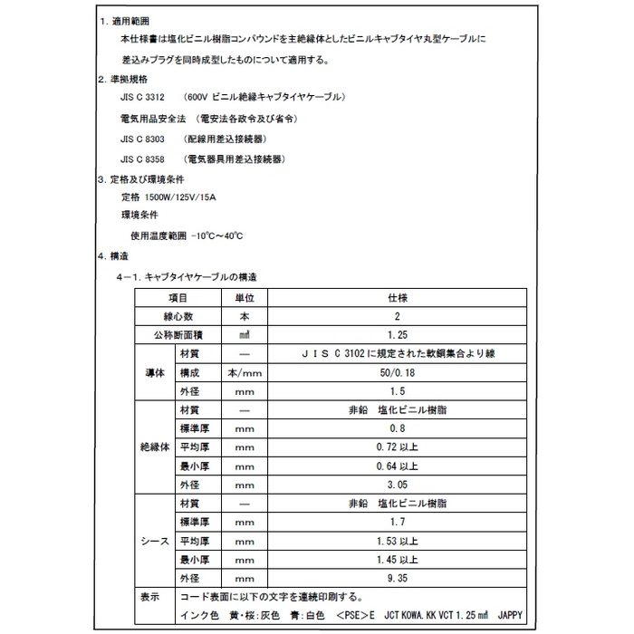 KM02-20JP 黄 JAPPY 延長コード ソフトタイプ プラグ2Pタイプ 屋内用 20m 黄