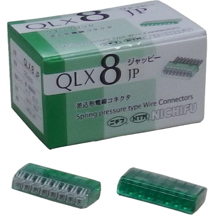 QLX 8-JP-GCL JAPPY 差込形電線コネクタ クイックロック® QLXシリーズ 20.5×39.2×9.1mm 緑透明 20個入