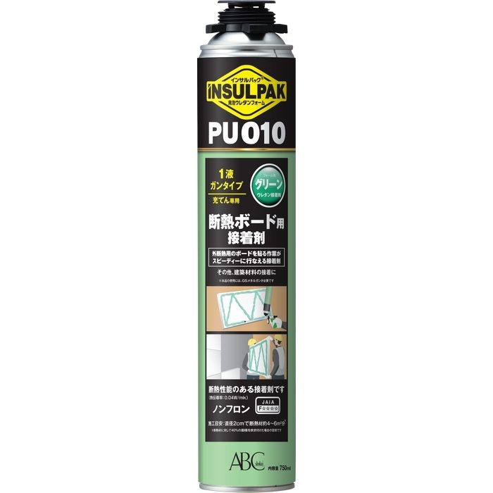 PU010 1液ガンタイプ 断熱ボード用接着剤 グリーン 750ml 12本入
