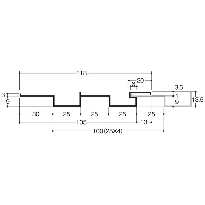 AS104_A-3_L5000 アルミ押出型材スパンドレル（標準品） 働き幅=100mm L=5000mm アンバー