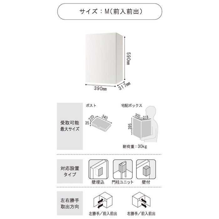 KS-TL06R-P315-L 宅配ボックス（Nasta Box＋POST） 複数投函タイプ 390×317×590mm 前入前出・右勝手 サイズM ライトグレー×ホワイト