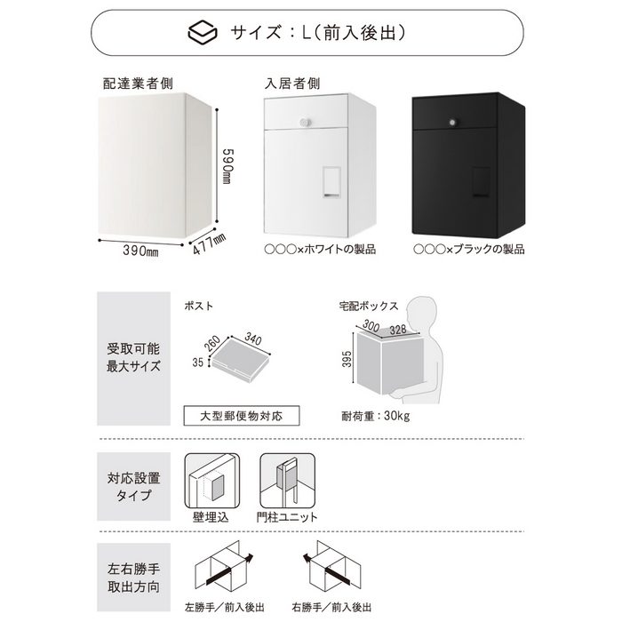 KS-TL06TL-P475-WNT 宅配ボックス（Nasta Box＋POST） 複数投函タイプ 390×477×590mm 前入後出・左勝手 サイズL ウォールナット×ブラック