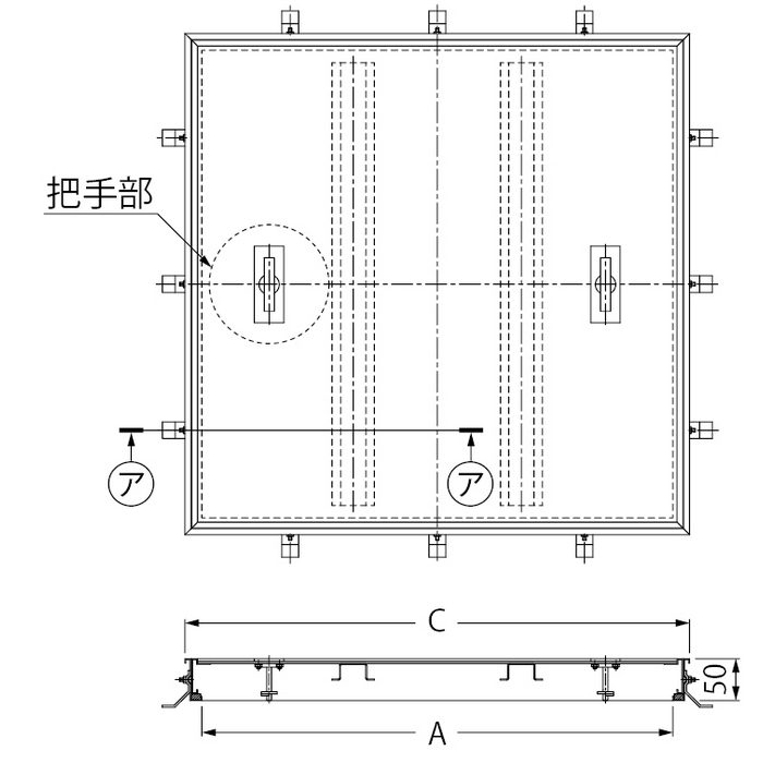 MSEO-P-600 フロアーハッチ 張物用 屋内外用 一般形 ステンレス製 床点検口蓋