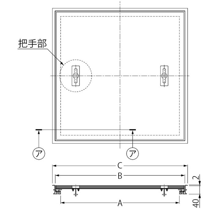 MOFM-600-15-M フロアーハッチ フローリング床材用 屋内用 一般形 アルミニウム＋スチール製 床点検口蓋 アルミニウム目地
