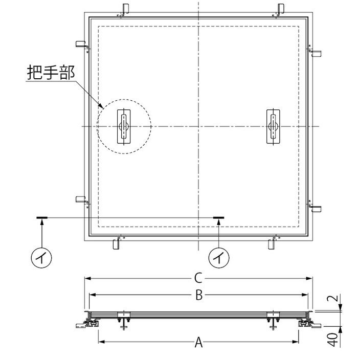 MOFM-600-15-C フロアーハッチ フローリング床材用 屋内用 一般形 アルミニウム＋スチール製 床点検口蓋 アルミニウム目地