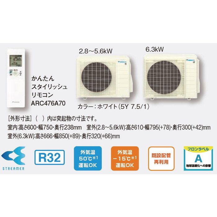 S635AVV-W ハウジングエアコン 床置形Vシリーズ 20畳用 室外電源 単相200V ホワイト 室内機・室外機・リモコンセット