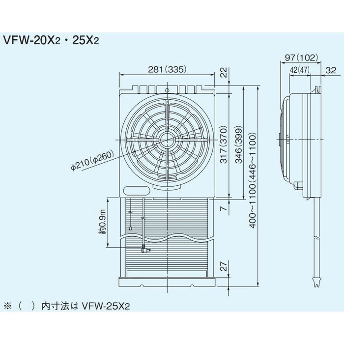 VFW-25X2 窓用換気扇 排気式 羽根径φ25cm 羽根（ライトグレー）