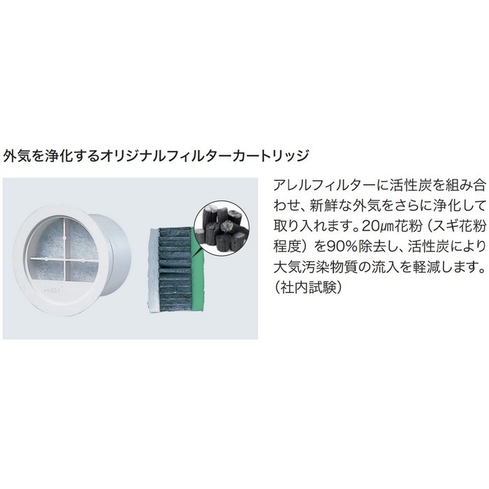 KS-V20RA150 屋内換気口 コールドドラフト軽減タイプ 活性炭フィルター・アレルフィルター付 シルバーグレー