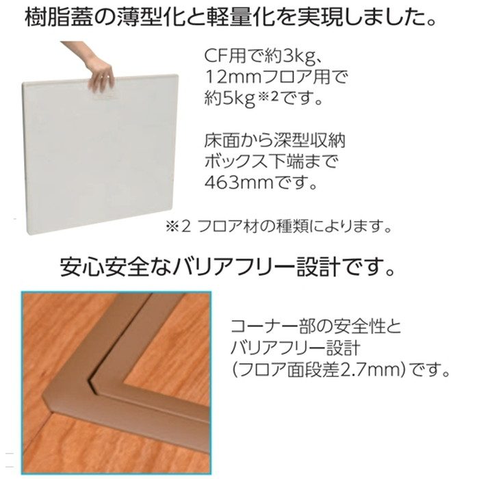 YT412K-G 樹脂枠気密型床下点検口（12mmフローリング用） 450×450mm グレー