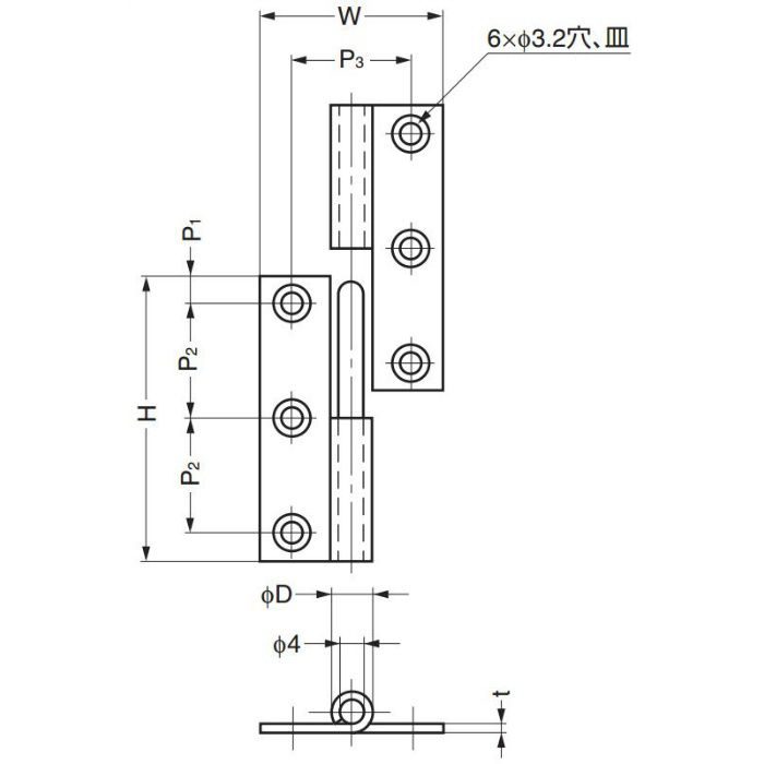 抜き差し丁番 KN型 KN-75CR 170-090-747