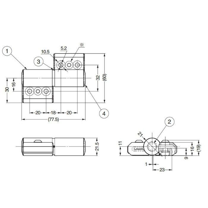 LAMP ワンウェイトルクヒンジ HG-TQA型 HG-TQA90-B 1セット 170-021-245
