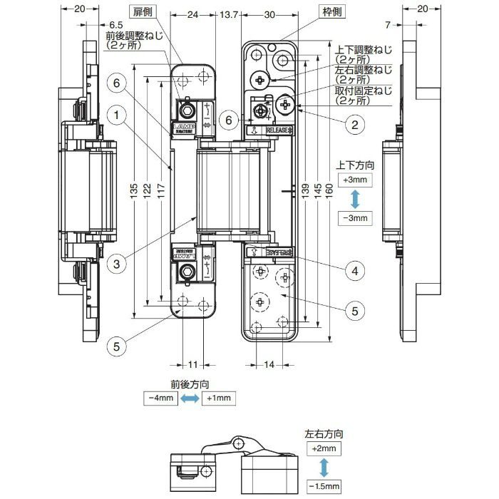 LAMP 三次元調整機能付隠し丁番 HES3D-V135LGR HES3D-V135LGR 170-020-804