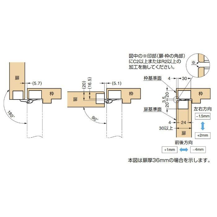 LAMP 三次元調整機能付隠し丁番 HES3D-V135LGR HES3D-V135LGR 170-020-804