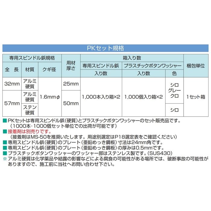 PKセット アルミ硬質 57N 防音・吸音工事用接着工法 クロ 1000本入