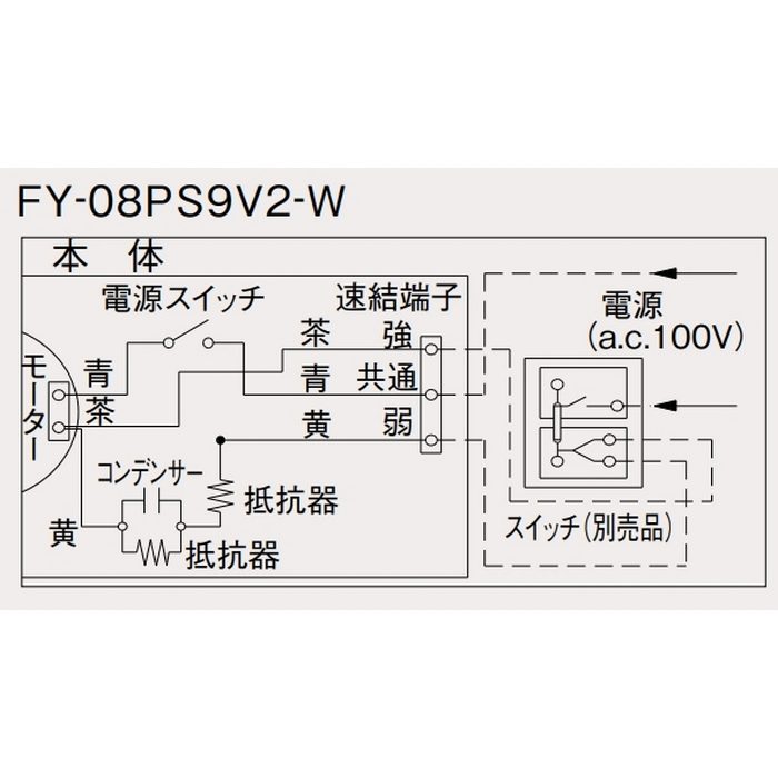 FY-08PS9V2-W パイプファン 給気専用形・本体スイッチ付 ホワイト