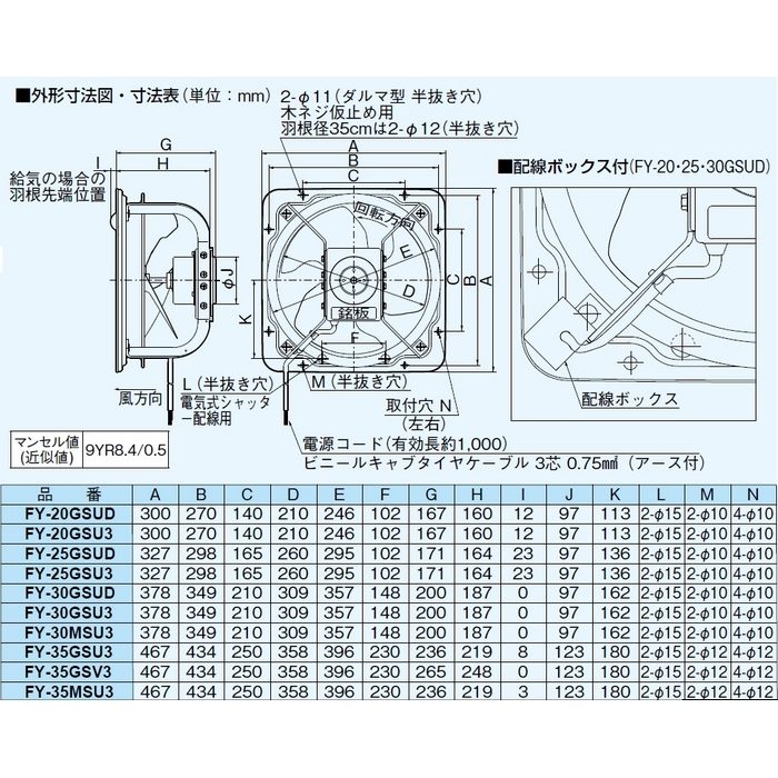 FY-25GSU3 有圧換気扇 低騒音形（排-給気兼用仕様）