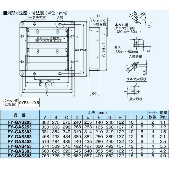 FY-GAS303 風圧式シャッター（鋼板製） ポリエステル系粉体塗装