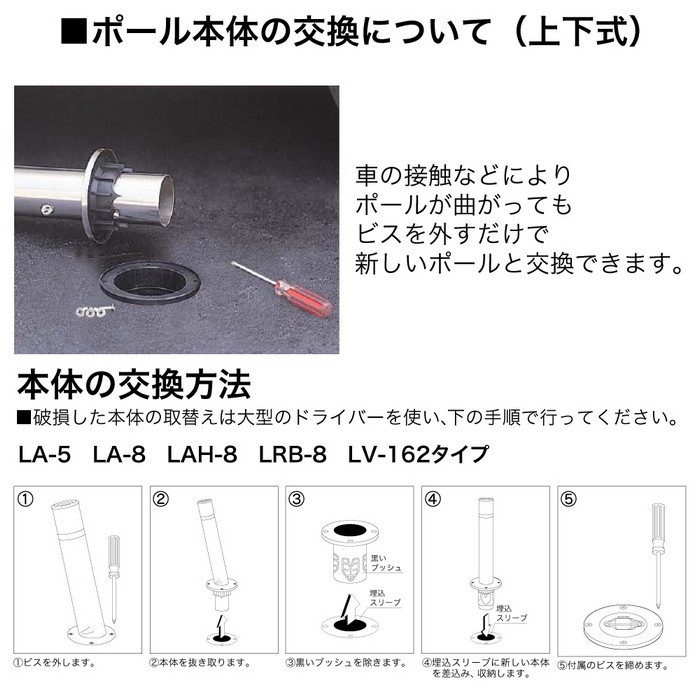 LA-12KCS-E サンバリカー（リフター） 上下式フルセット φ114.3 鍵付スプリング付エンド用 ＃400【セール開催中】