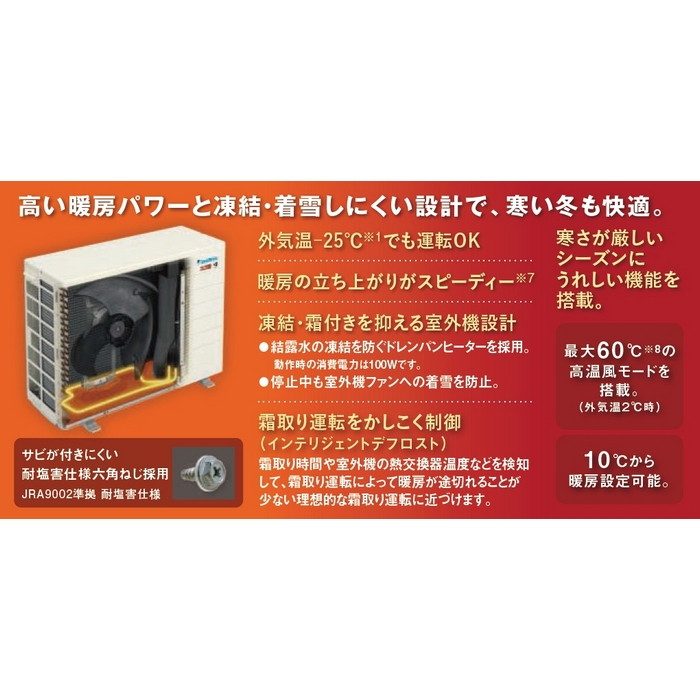 S566ATHP-WE 壁掛形エアコン スゴ暖 HXシリーズ 室内電源200V 18畳対応 室外機セット 耐塩害仕様 798×272×295mm ホワイト