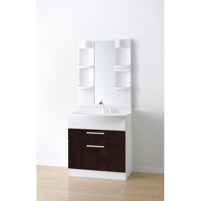 LKAL751AUNJ5SBLND1 洗面化粧台セット アルバ750 一面鏡LED 二段引出タイプ 750×530×850mm ダークブラウン 木目調