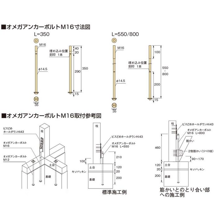 AA3423 オメガー オメガアンカーボルト M16×800 10本入