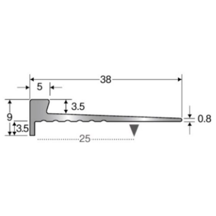 PVT711-AB AFOLA PrevioT 室内鉄骨モルタル階段用段鼻保護見切り 穴アリ カット 巾38mm アルマイトブラック 2m