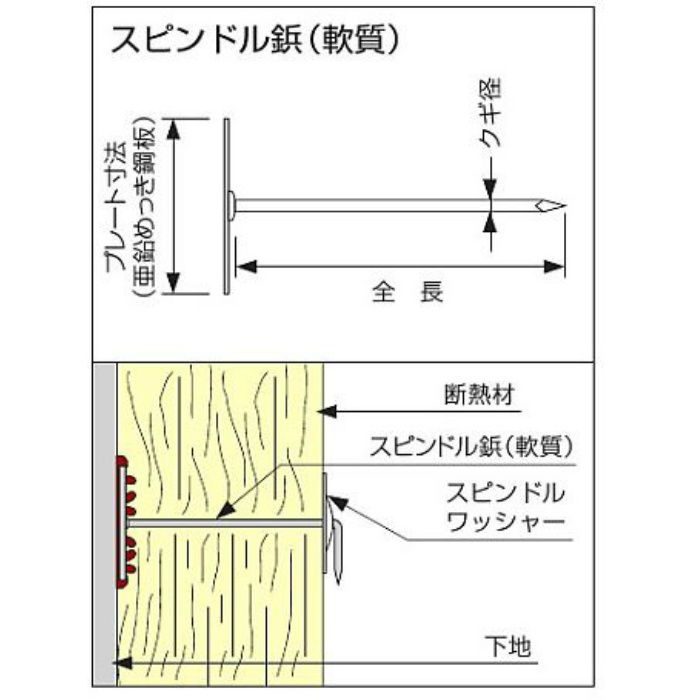 スピンドル鋲 真鍮軟質55 55mm 1000本/小箱 タイルメント【アウン