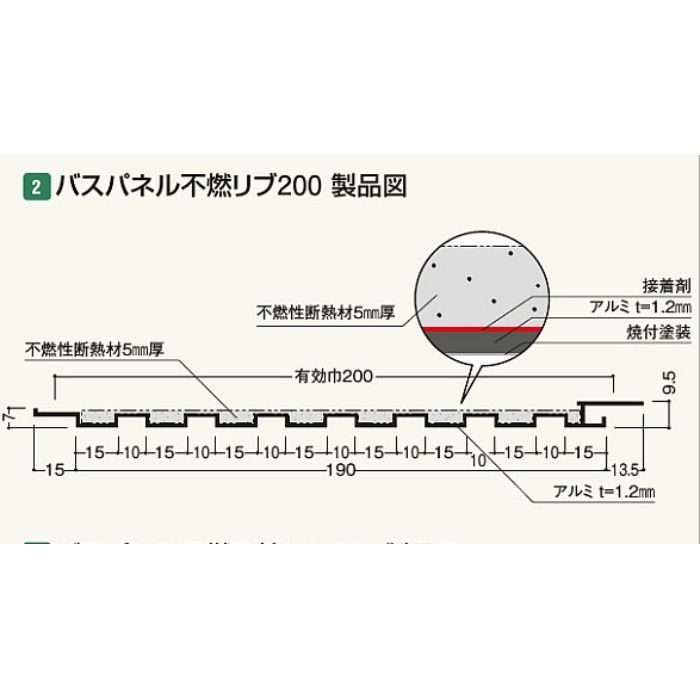 BFR24W バスパネル 不燃 リブ200 ホワイト