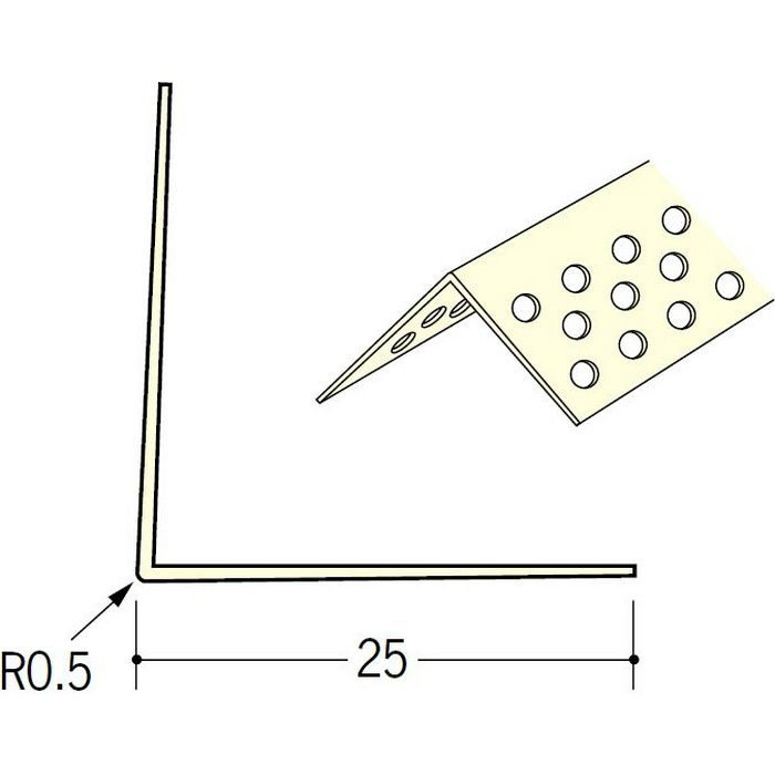 ペンキ・クロス下地材 出隅 ビニール L型コーナー25穴あき ミルキー 2.5m  01223-1