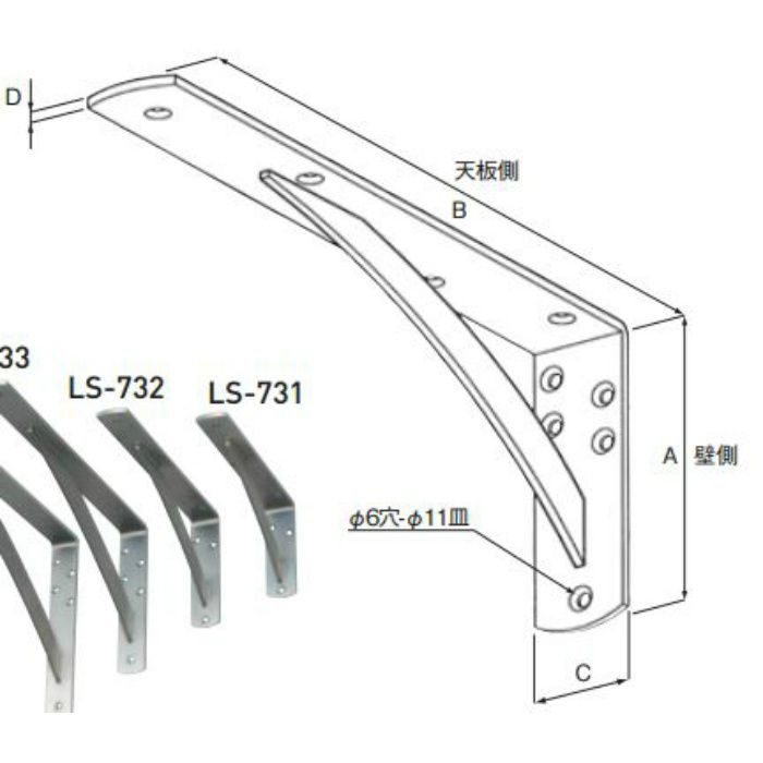 カウンターブラケット SPG(サヌキ) 鉄製 ホワイト 200×400×38 1箱2個価格 LY-834 - 3