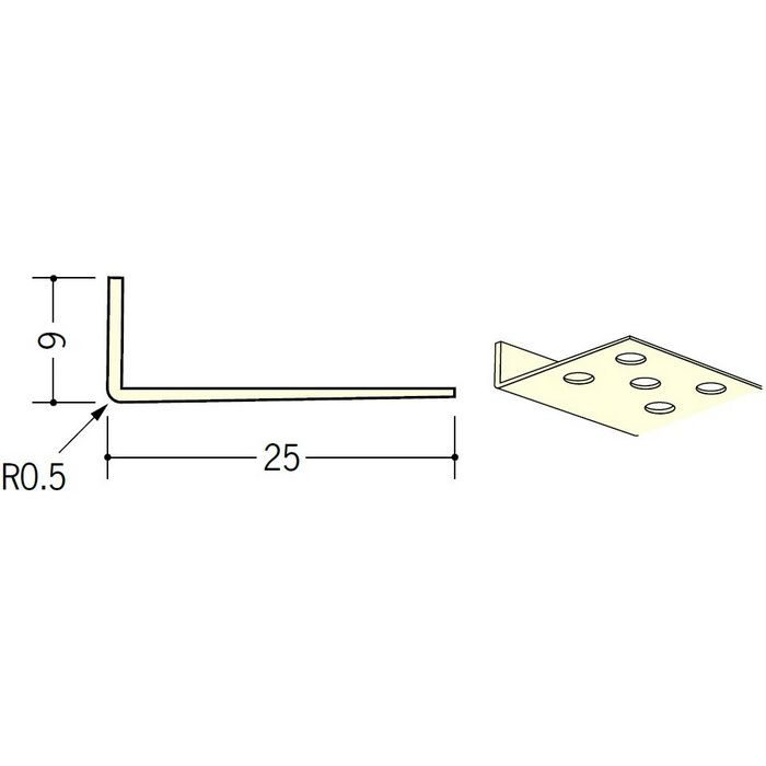 ペンキ・クロス下地材 ドア廻り ビニール L型コーナー9×25穴あき ミルキー 2.73m  01291-2